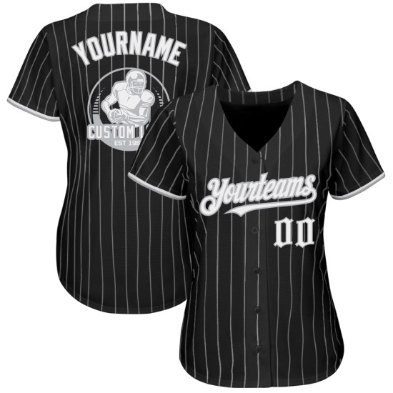 Maglia da baseball autentica bianca grigia personalizzata con righe nere Maglia da baseball autentica bianca grigia personalizzata con righe nere