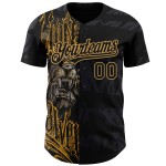 Maglia da baseball con motivo nero, design 3D autentico, personalizzata, leone dorato, vecchio Maglia da baseball con motivo nero, design 3D autentico, personalizzata, leone dorato, vecchio