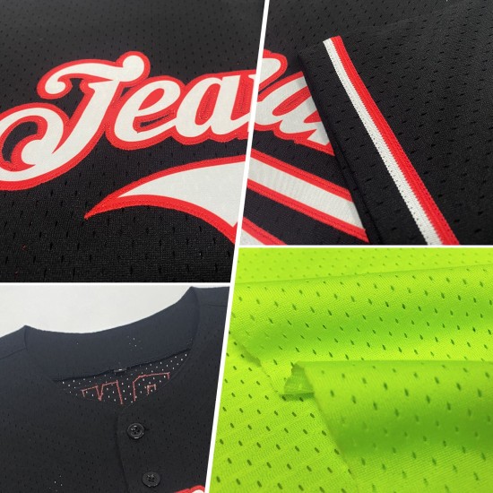 Maglia da baseball Neon Mesh verde personalizzata, autentica, nera retrò Maglia da baseball Neon Mesh verde personalizzata, autentica, nera retrò