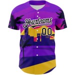 Maglia da baseball personalizzata Hawaii Palm Trees in bianco e nero, modello autentico viola 3D Maglia da baseball personalizzata Hawaii Palm Trees in bianco e nero, modello autentico viola 3D
