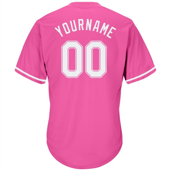 Maglia personalizzata rosa da baseball, maglia a costine autentica bianca e rosa, stile retrò Maglia personalizzata rosa da baseball, maglia a costine autentica bianca e rosa, stile retrò