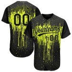 Maglia da baseball verde con motivo a schizzi neri personalizzati, autentica 3D, design neon Maglia da baseball verde con motivo a schizzi neri personalizzati, autentica 3D, design neon