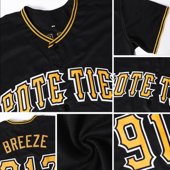 Maglia da baseball personalizzata nera autentica di Vegas, colore oro Maglia da baseball personalizzata nera autentica di Vegas, colore oro