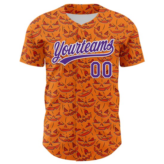 Maglia da baseball autentica viola-bianca personalizzata Halloween 3D Bay Orange