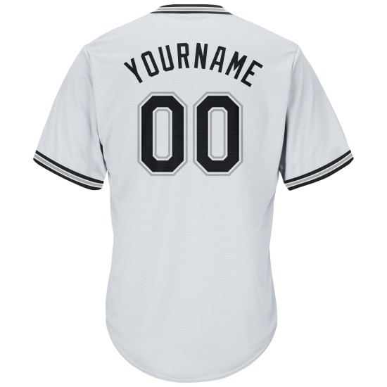 Maglia da baseball personalizzata autentica, a coste, bianca, nera e grigia Maglia da baseball personalizzata autentica, a coste, bianca, nera e grigia
