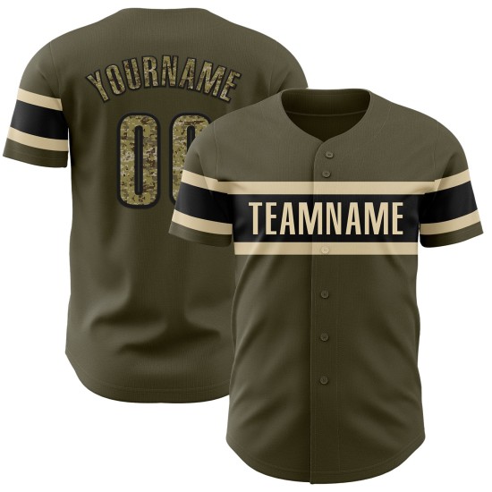 Maglia autentica da baseball personalizzata, colore mimetico nero-crema, colore Salute Olive Maglia autentica da baseball personalizzata, colore mimetico nero-crema, colore Salute Olive