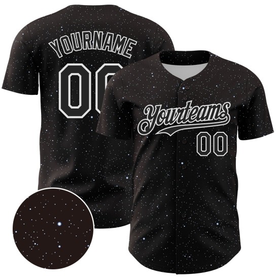 Maglia da baseball bianca e nera con design personalizzato Sky Starry, motivo 3D autentico Maglia da baseball bianca e nera con design personalizzato Sky Starry, motivo 3D autentico