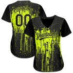 Maglia da baseball verde con motivo a schizzi neri personalizzati, autentica 3D, design neon Maglia da baseball verde con motivo a schizzi neri personalizzati, autentica 3D, design neon