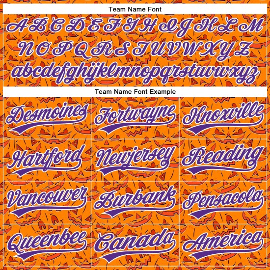 Maglia da baseball autentica viola-bianca personalizzata Halloween 3D Bay Orange