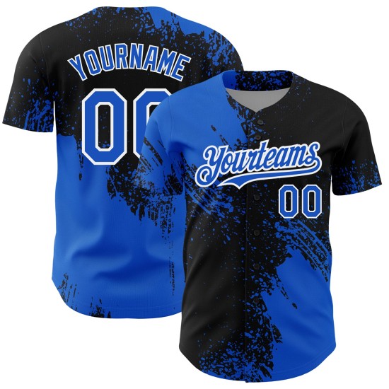 Maglia da baseball personalizzata con motivo Blue Stroke 3D Brush, nera e bianca, design autentico astratto Thunder Maglia da baseball personalizzata con motivo Blue Stroke 3D Brush, nera e bianca, design autentico astratto Thunder