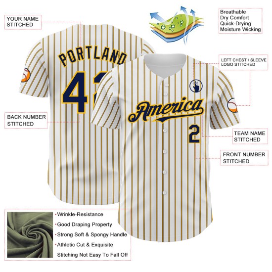 Maglia da baseball personalizzata in oro (blu navy e bianco) Maglia da baseball personalizzata in oro (blu navy e bianco)