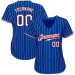 Maglia da baseball personalizzata Royal, bianca, a righe bianche e rosse, autentica Maglia da baseball personalizzata Royal, bianca, a righe bianche e rosse, autentica