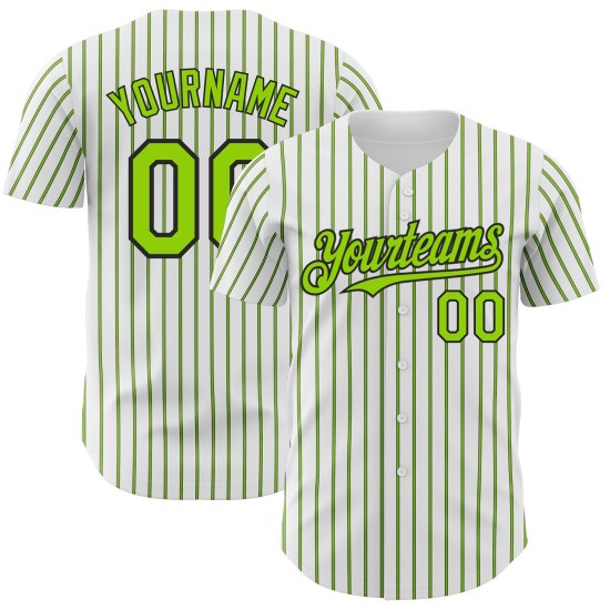 (Maglia da baseball nera neon bianca autentica a righe) Personalizzata verde neon verde-nero (Maglia da baseball nera neon bianca autentica a righe) Personalizzata verde neon verde-nero