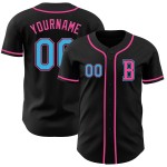 Maglia da baseball Sky personalizzata, autentica, blu-rosa e nera Maglia da baseball Sky personalizzata, autentica, blu-rosa e nera
