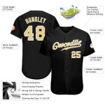 Maglia da baseball autentica nera Vegas personalizzata in oro e bianco Maglia da baseball autentica nera Vegas personalizzata in oro e bianco