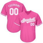 Maglia personalizzata rosa da baseball, maglia a costine autentica bianca e rosa, stile retrò Maglia personalizzata rosa da baseball, maglia a costine autentica bianca e rosa, stile retrò