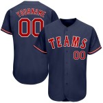 Maglia da baseball blu navy rossa e bianca personalizzata autentica Maglia da baseball blu navy rossa e bianca personalizzata autentica