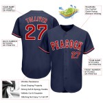 Maglia da baseball blu navy rossa e bianca personalizzata autentica Maglia da baseball blu navy rossa e bianca personalizzata autentica