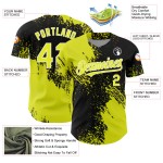 Maglia astratta neon nera e bianca da baseball con motivo giallo, design 3D, autentico, pennellato personalizzato Maglia astratta neon nera e bianca da baseball con motivo giallo, design 3D, autentico, pennellato personalizzato