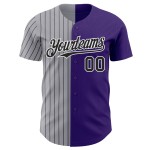 Maglia da baseball a righe viola grigia e nera personalizzata, autentica Maglia da baseball a righe viola grigia e nera personalizzata, autentica