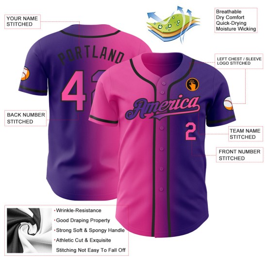 Maglia da baseball autentica sfumata personalizzata viola rosa-nera moda Maglia da baseball autentica sfumata personalizzata viola rosa-nera moda
