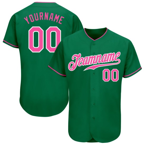 Maglia da baseball autentica verde personalizzata Kelly rosa-bianca Maglia da baseball autentica verde personalizzata Kelly rosa-bianca