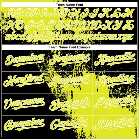 Maglia astratta neon nera e bianca da baseball con motivo giallo, design 3D, autentico, pennellato personalizzato Maglia astratta neon nera e bianca da baseball con motivo giallo, design 3D, autentico, pennellato personalizzato