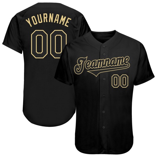Maglia da baseball personalizzata nera autentica di Vegas, colore oro Maglia da baseball personalizzata nera autentica di Vegas, colore oro