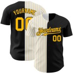 Maglia a righe bianche e oro autentica personalizzata da baseball nera alla moda Maglia a righe bianche e oro autentica personalizzata da baseball nera alla moda