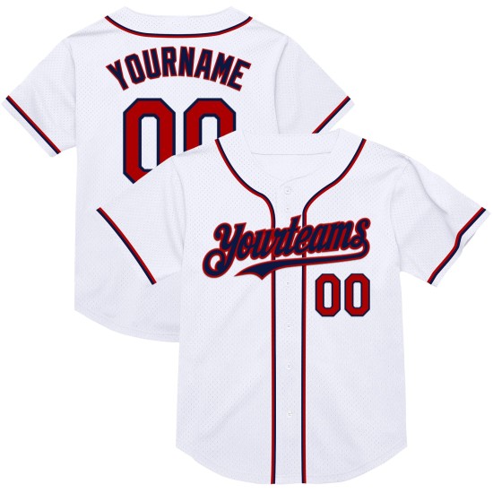 Maglia da baseball personalizzata bianca autentica retrò in maglia rossa e blu navy Maglia da baseball personalizzata bianca autentica retrò in maglia rossa e blu navy