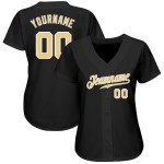 Maglia da baseball autentica nera Vegas personalizzata in oro e bianco Maglia da baseball autentica nera Vegas personalizzata in oro e bianco