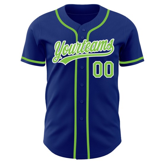 Maglia da baseball personalizzata Neon Autentica Verde Royal-Bianco Maglia da baseball personalizzata Neon Autentica Verde Royal-Bianco
