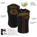 Maglia da baseball personalizzata nera e oro autentica senza maniche Maglia da baseball personalizzata nera e oro autentica senza maniche