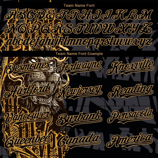 Maglia da baseball con motivo nero, design 3D autentico, personalizzata, leone dorato, vecchio Maglia da baseball con motivo nero, design 3D autentico, personalizzata, leone dorato, vecchio