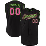 Maglia da baseball personalizzata autentica senza maniche verde rosa-neon nero Maglia da baseball personalizzata autentica senza maniche verde rosa-neon nero
