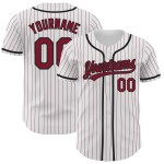 Maglia da baseball personalizzata Crimson-Nero Crimson White Pinstripe Autentica Maglia da baseball personalizzata Crimson-Nero Crimson White Pinstripe Autentica
