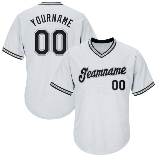 Maglia da baseball personalizzata autentica, a coste, bianca, nera e grigia Maglia da baseball personalizzata autentica, a coste, bianca, nera e grigia